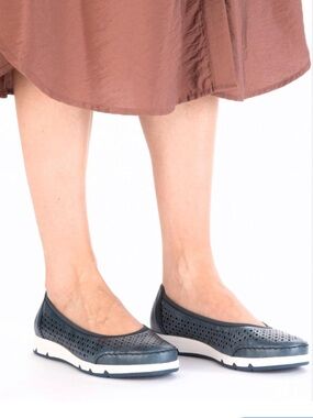 Rieker Denim Blue Leather Comfort Perforated Ballet Flats Size 10